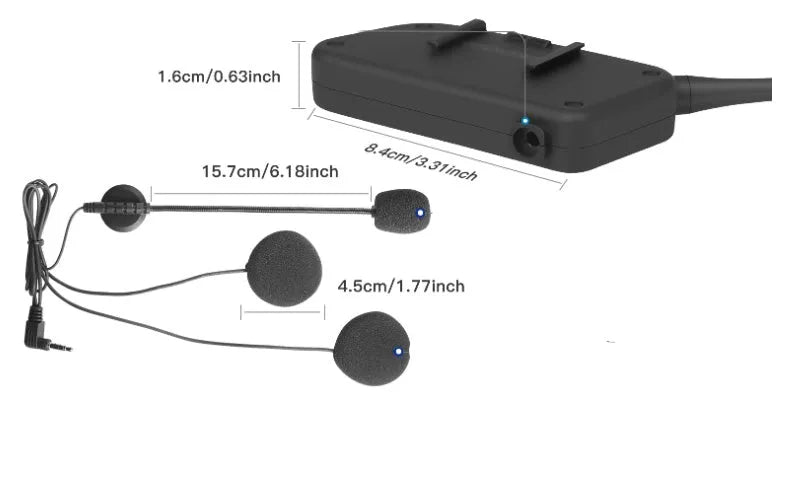 Motorcycle helmet Bluetooth intercom unit with headphones and mounting hardware