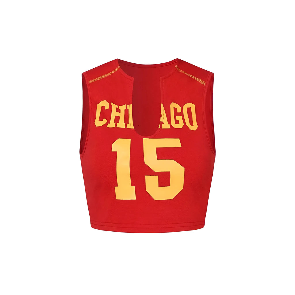 Red hollow digital print sleeveless sports vest for women loose fit polyester 3D effect