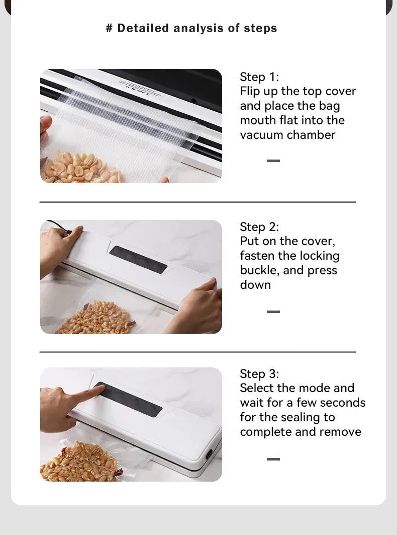 Small black automatic vacuum sealer machine for food preservation and item protection