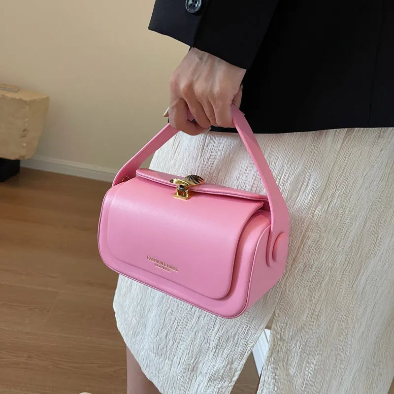 Women's PU leather shoulder messenger bag with personalised letter detailing in beige colour