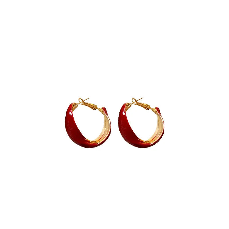 Retro geometric drip oil earrings for women U-shaped iron silver needle vintage style
