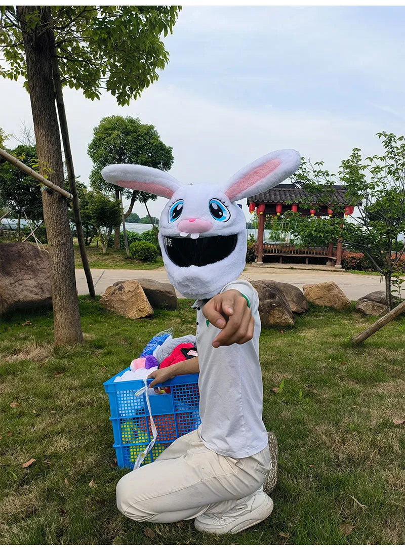 White rabbit head decorative cover for electric motorcycle helmet with PP cotton exterior