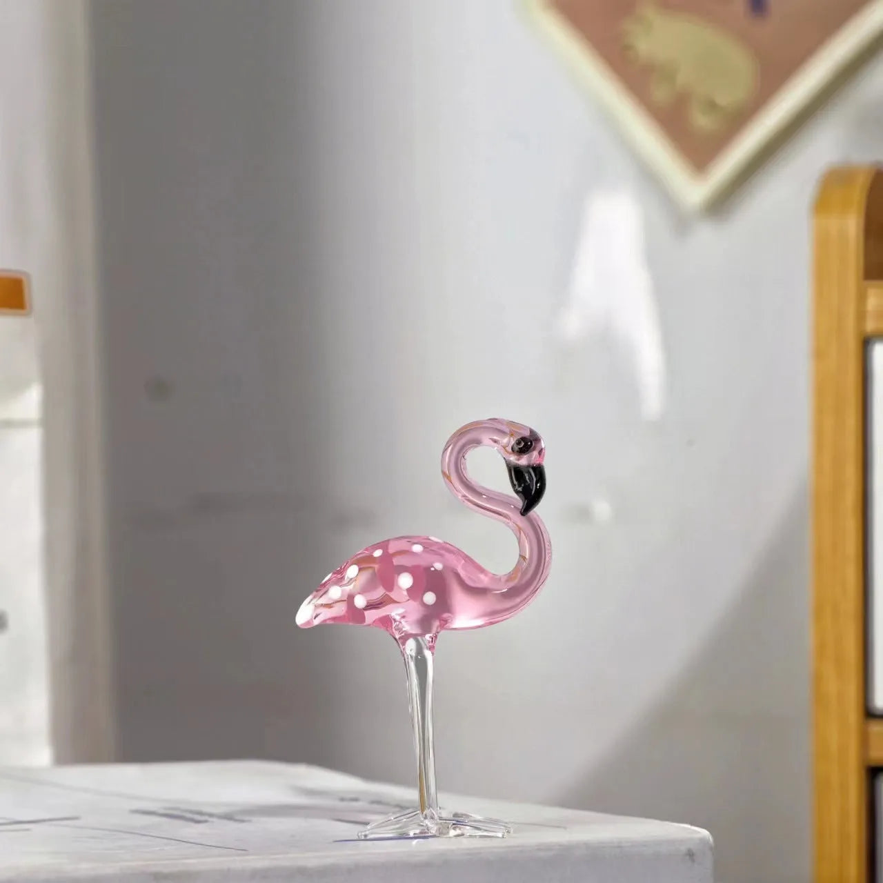 White crystal flamingo decorative ornament with pink dots in modern simplicity style for tabletop display