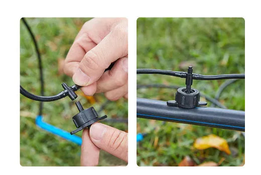Tee water distributor connector for micro spray irrigation systems