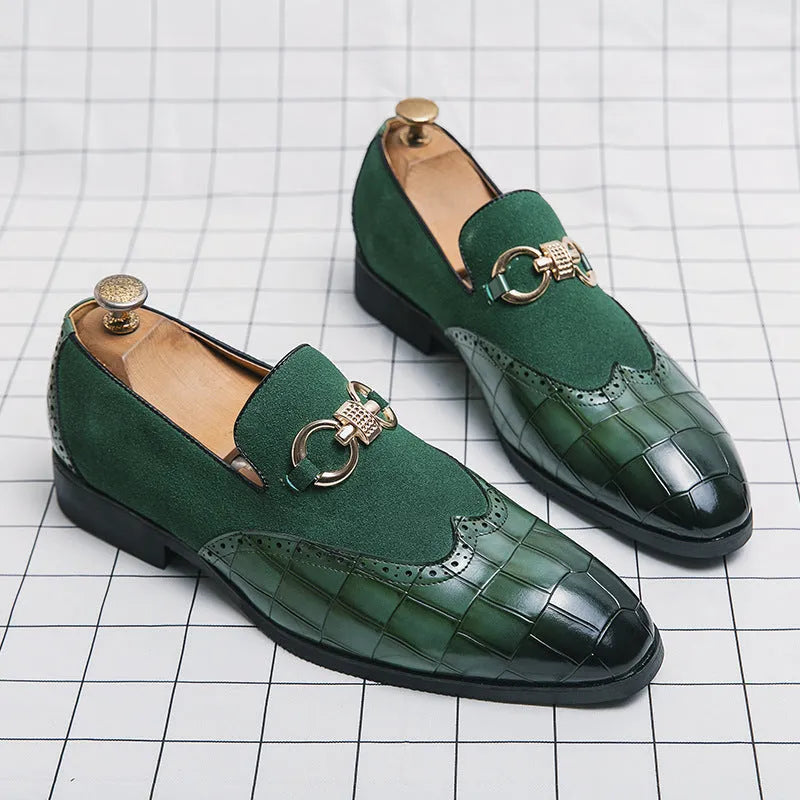Men's black pointed toe low-top casual shoes with artificial PU leather upper and visible sewing lines.