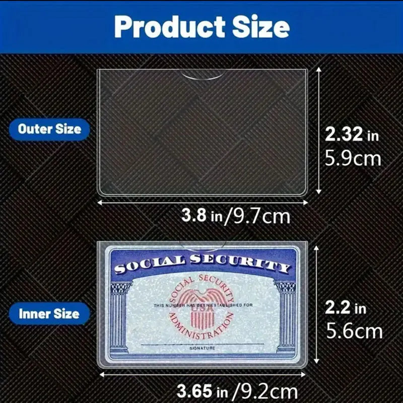 Clear transparent PVC card holder for social security and ID cards, size 9.7 by 5.9 centimetres.