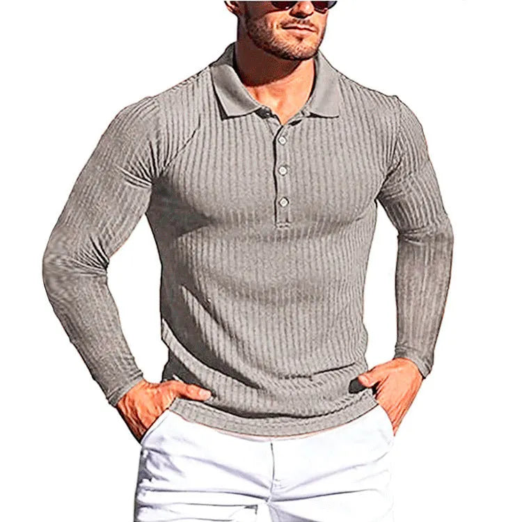 Men's striped high elastic slim knit bottoming shirt with short sleeves in loose fit