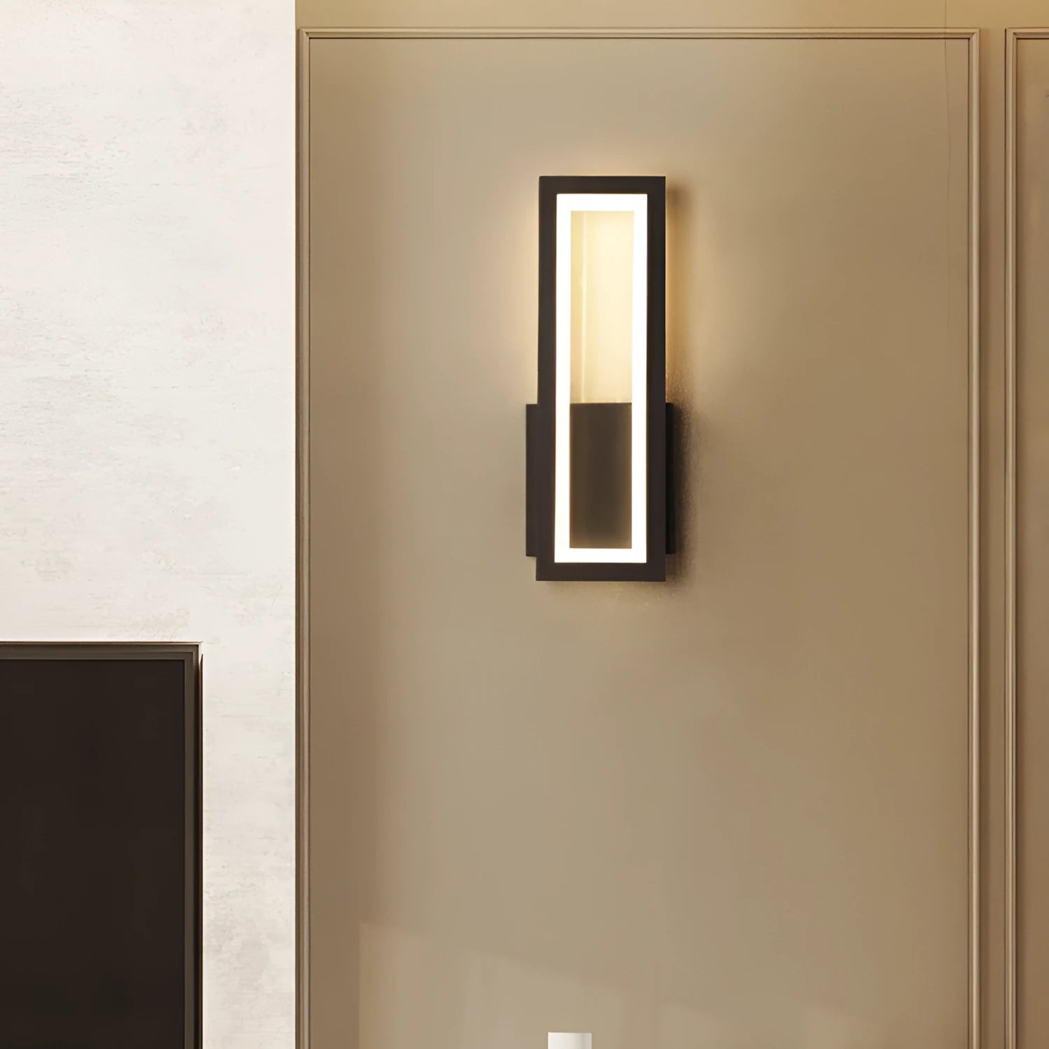 Modern corridor wall light in black finish with PVC lampshade and wall mounting