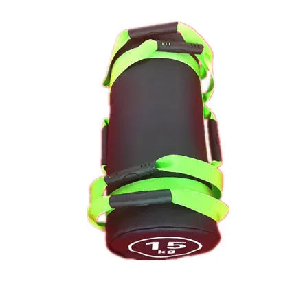 Flat white PVC fitness training sandbag for weight lifting and conditioning exercises.