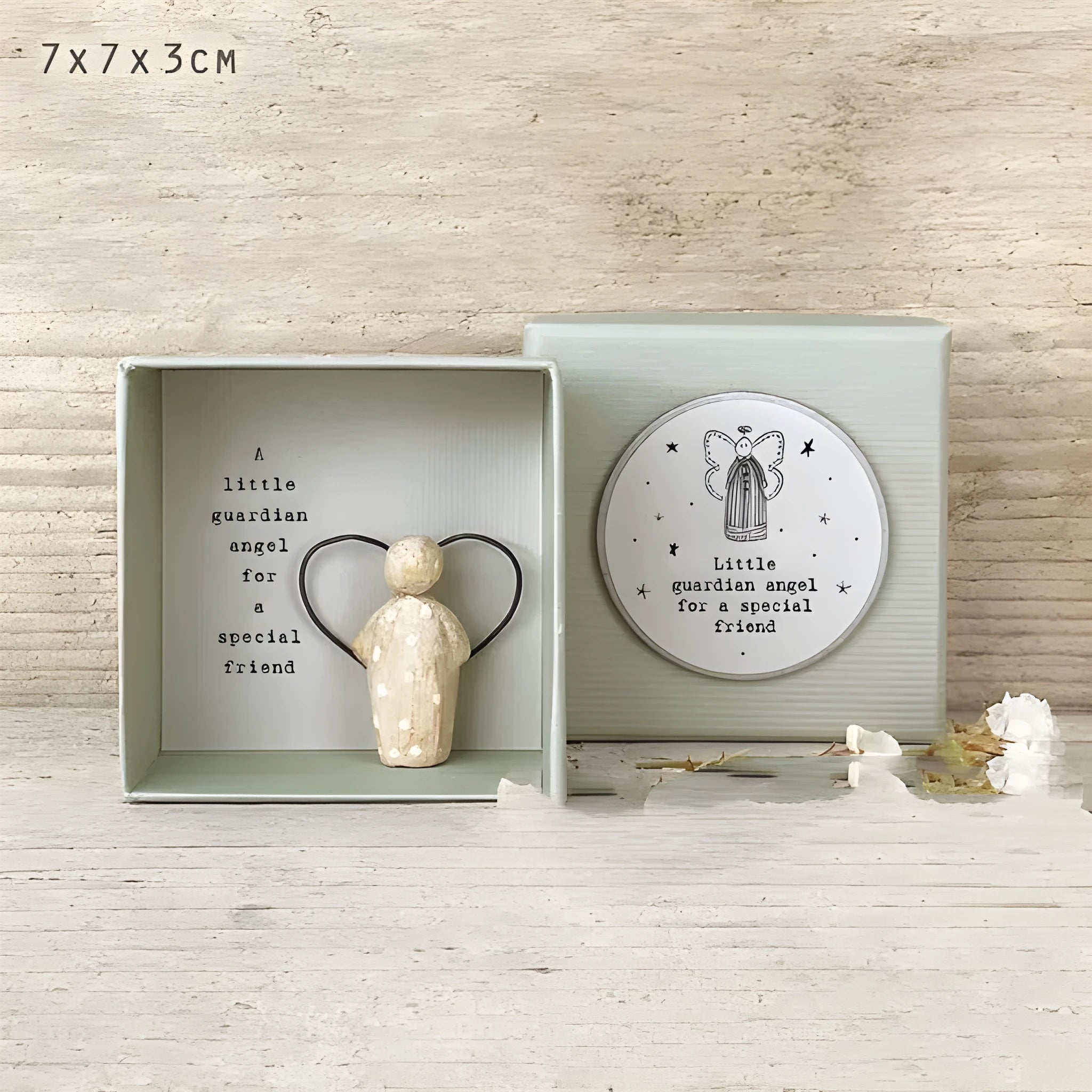 Boxed guardian angel resin figurine ornament in modern cartoon style for gift-giving