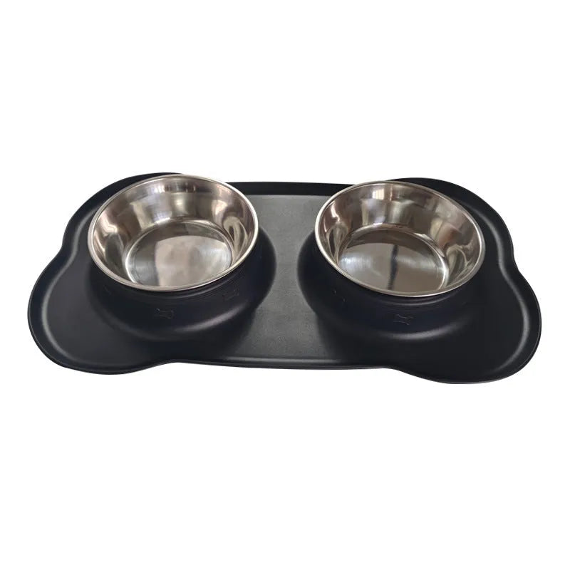 Silicone dog bowl with stainless steel interior in large and small sizes with five colour options