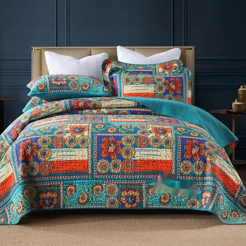 Quilted pure cotton bed cover set with pillowcases for 1.5-1.8 metre beds