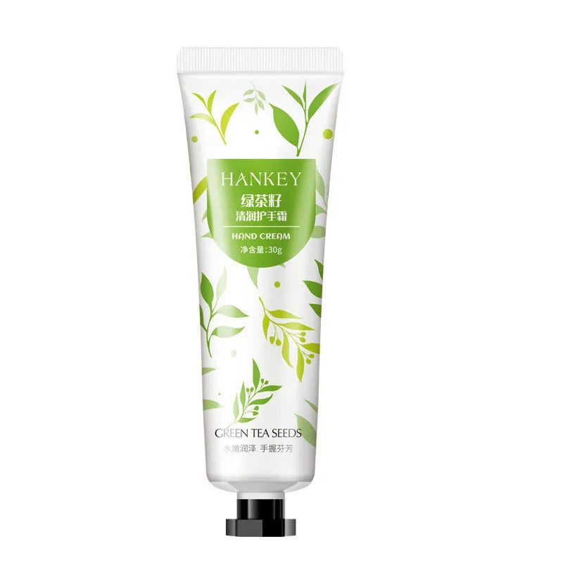 30g tube of scented hand cream for dry skin, shown with choice of avocado, chamomile, and rose fragrances.