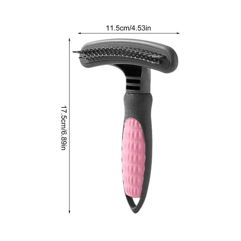 Pet grooming comb for cats and dogs with pink handle and stainless steel teeth