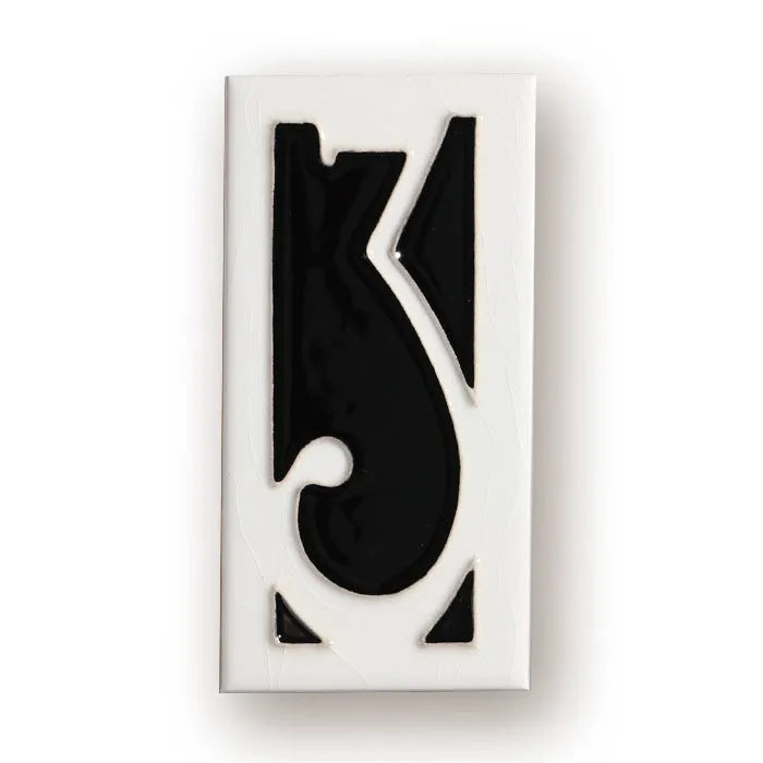Handmade ceramic retro doorplate with enamel art numbers measuring 76x152mm