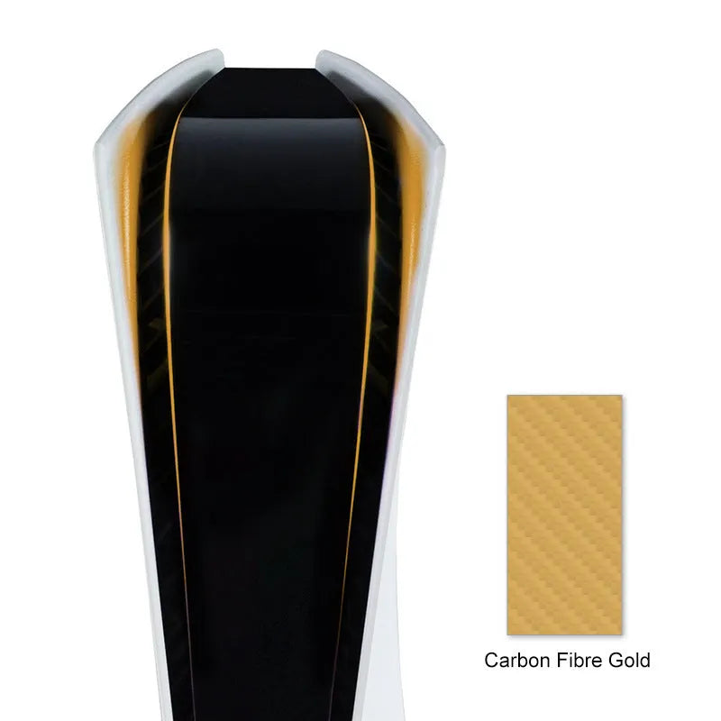 PS5 light bar sticker with carbon fibre pattern in blue, gold, pink, and red colour options
