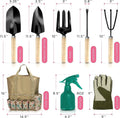 Stainless steel gardening tool set with eight pieces including trowel and cultivator
