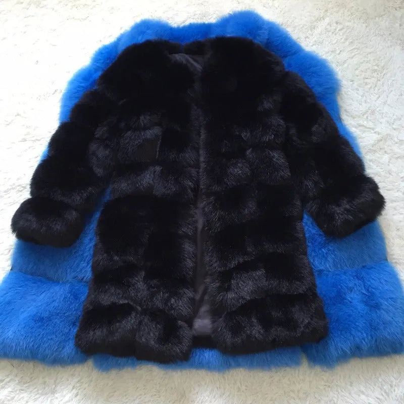 Women's thick artificial fur coat in apricot colour with regular sleeves