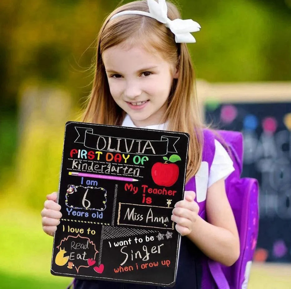 Wooden first day of school blackboard craftwork ornament with modern simple style