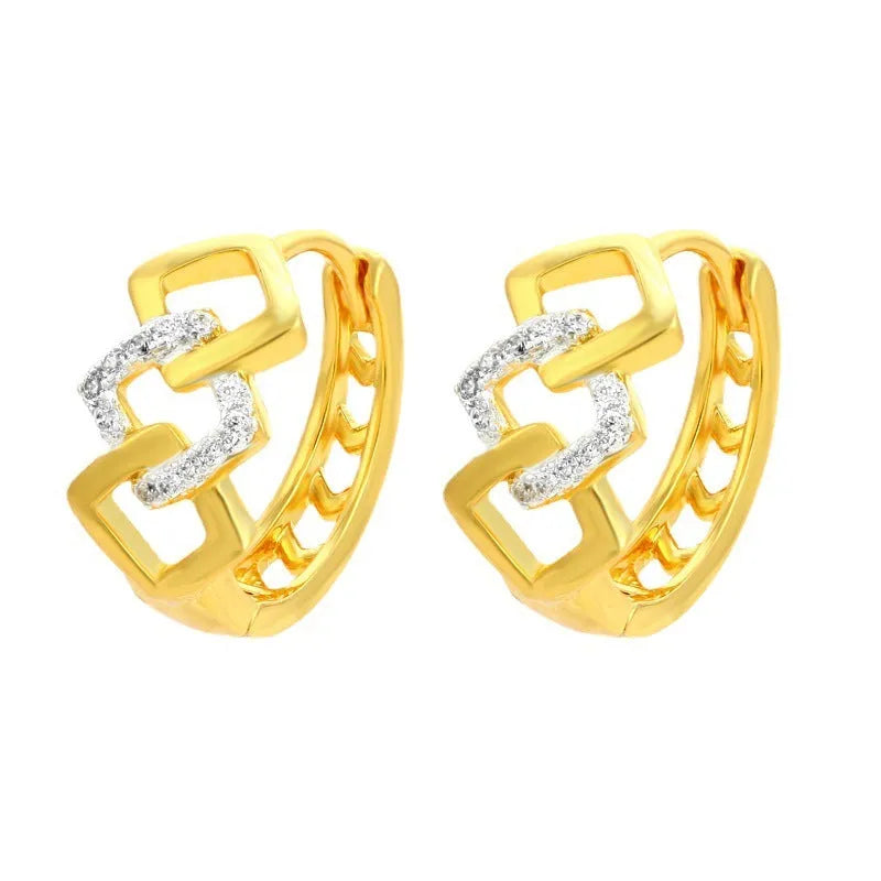 Geometric hollow-out gold electroplated alloy drop earrings with colour separation ear clip