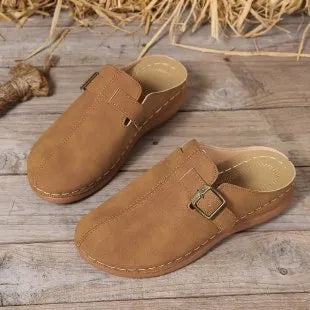 Women's casual wedge slippers with closed toe and rubber soles in multiple colour options