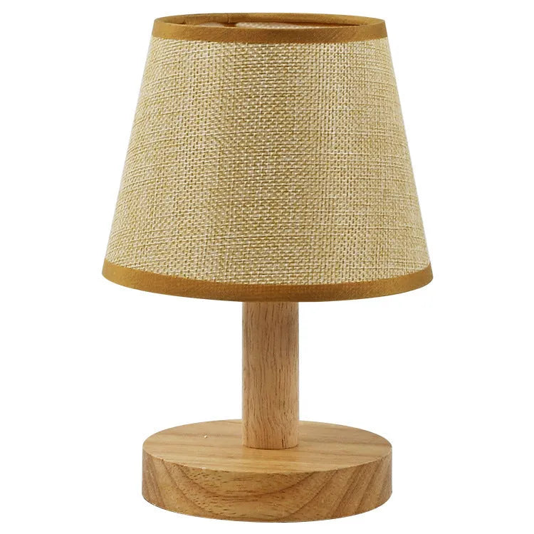 Vintage Korean style pleated table lamp with jute and linen shade and bamboo base.
