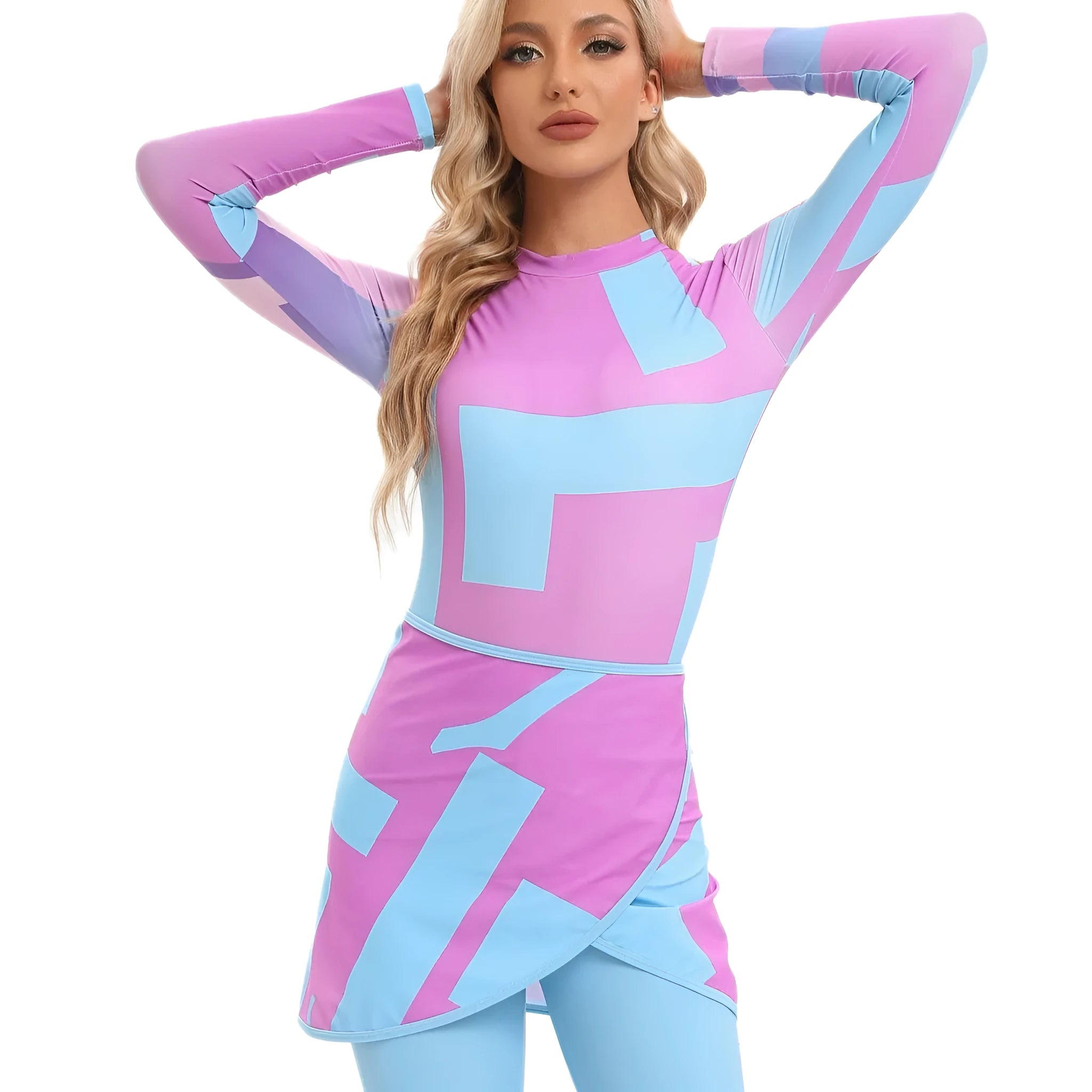 Conservative Muslim swimsuit three-piece set with long sleeves and matching apron for swimming
