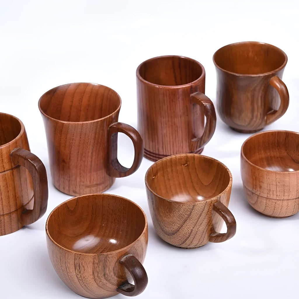 Japanese style solid wood coffee cup with natural wood grain in 301-400ml size range