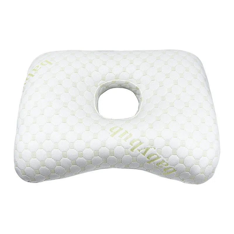 Single hole beauty salon ear pillow for adults in New Chinese style, shown in plaid grey colour, dimensions 39x28x6 cm.