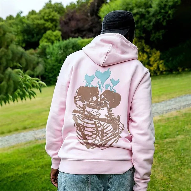 Men's casual loose-fitting printed polyester hoodie in brown, front view