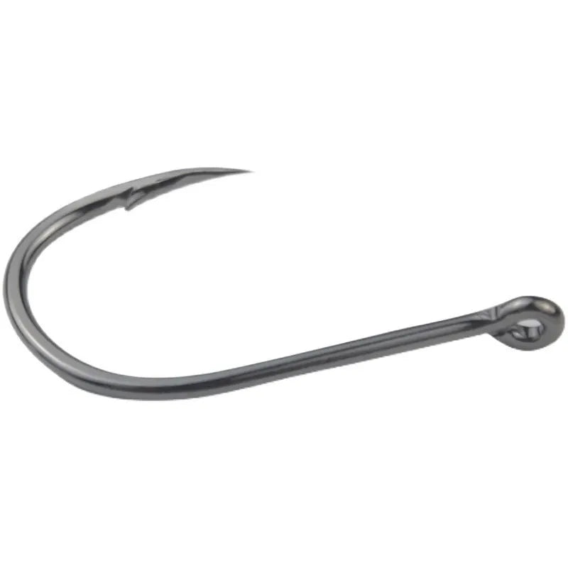 Alloy carbon steel fishing hooks with hole ring barbed crooked mouth design for rock and sea fishing