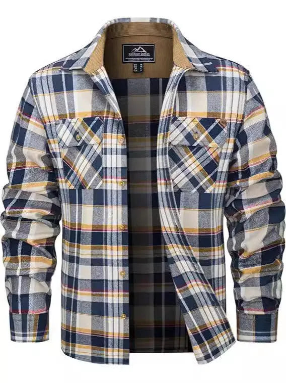 Men's plaid flannel button shirt cardigan style in multiple colour options sizes S to 5XL