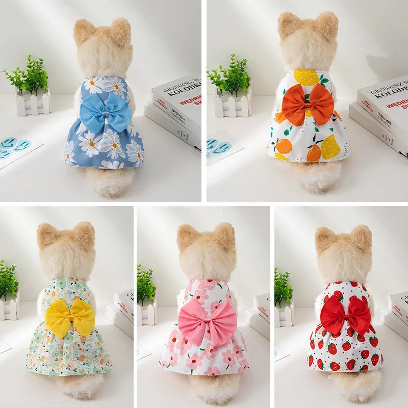 Ultra-thin floral butterfly knot pet dress for dogs and cats in summer with five bow colour options