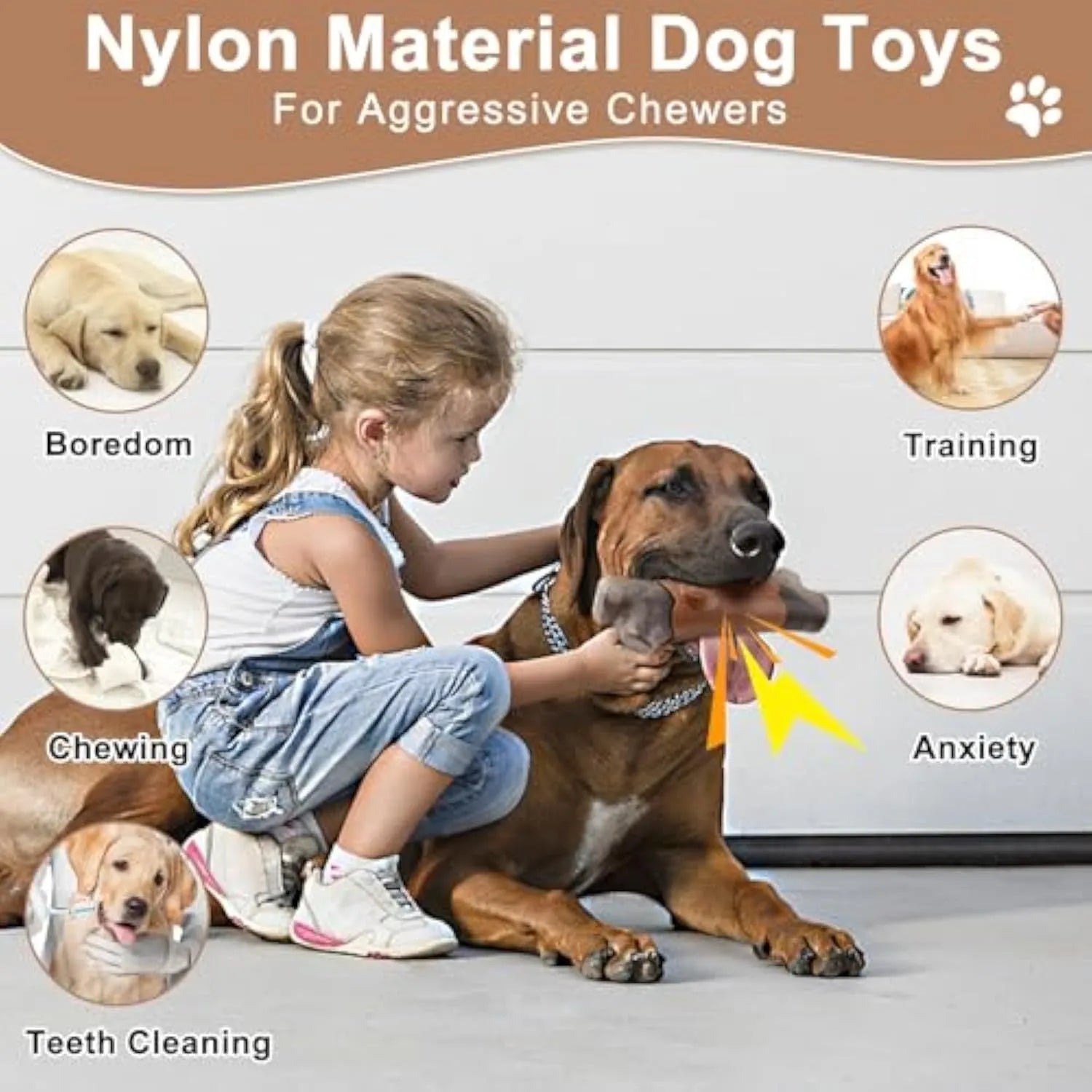 Large brown branch-shaped indestructible nylon dog chew toy for aggressive large breed dogs.