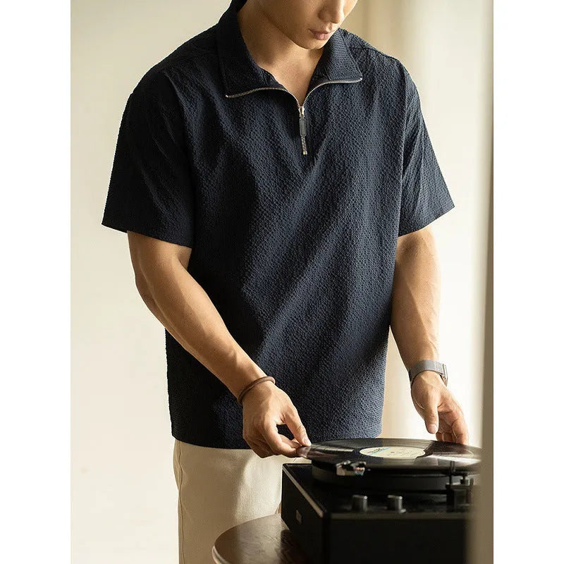 Men's loose fit ice silk T-shirt in cedar green with short sleeves and quick-dry polyester fabric