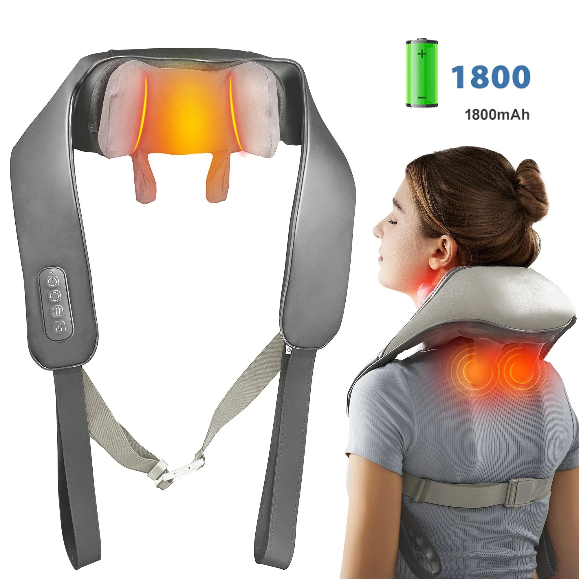Kneading shoulder massager with heat therapy and 2 speed modes in blue colour