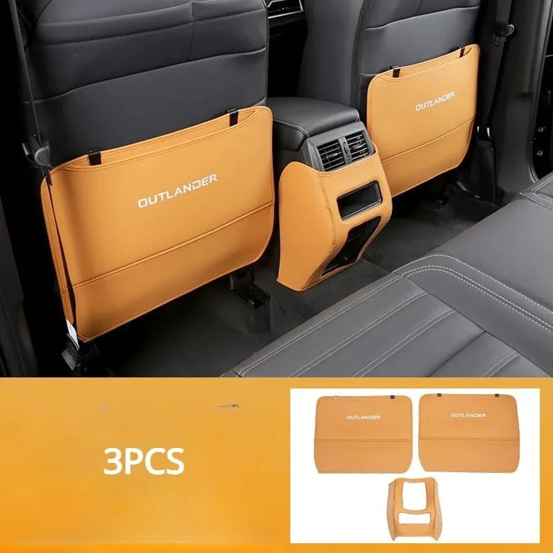 Set of three leather anti-kick pads for Outlander car seat armrest protection.