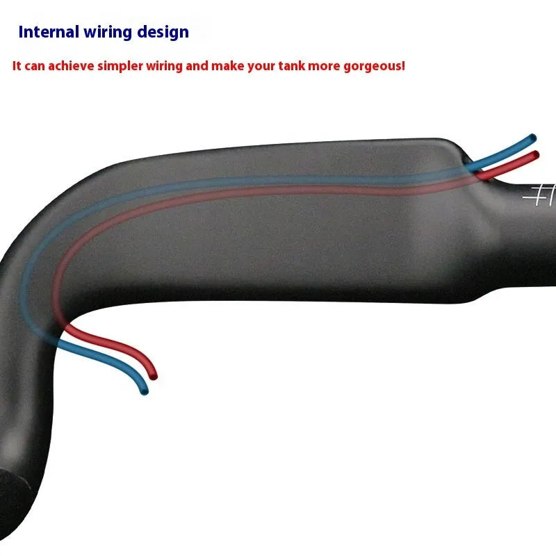 Carbon fibre road bike handlebar in black or red, showing double line design, in 400mm, 420mm, or 440mm width.