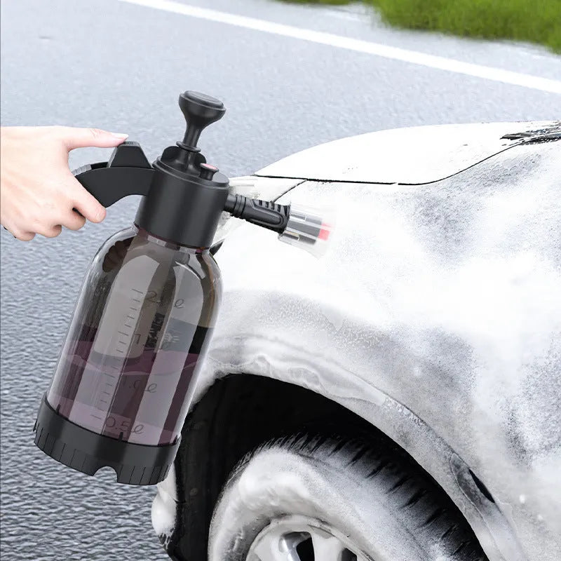 Black 2 litre hand-held foam sprayer watering can with ergonomic handle and dual nozzles