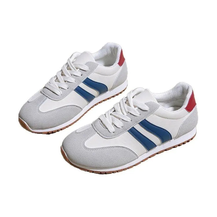 Blue and grey Cortez stripes leisure sports shoes with flat rubber soles and round toe