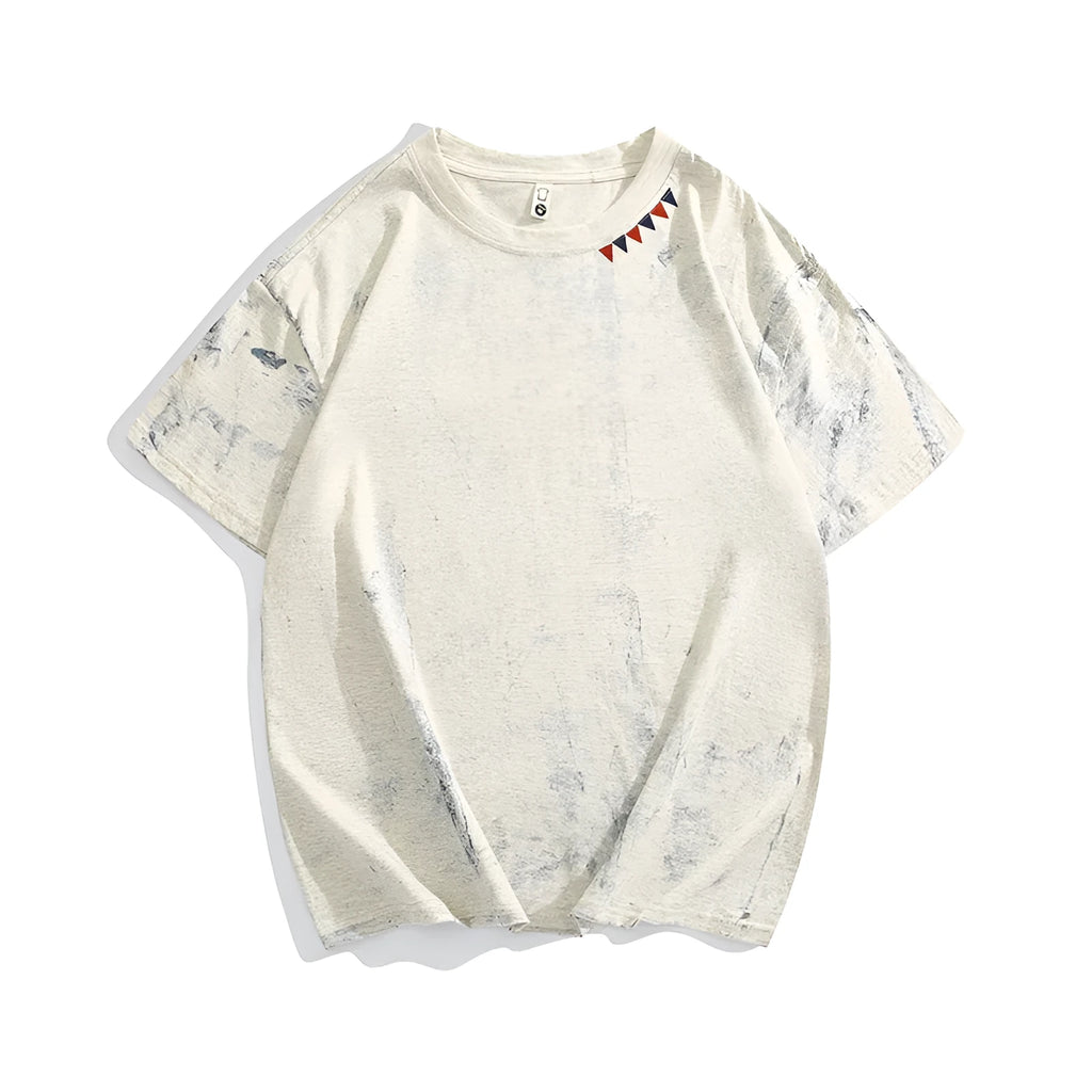 Gray men's tie dye t-shirt with full screen printing design, half sleeves, and round neck collar