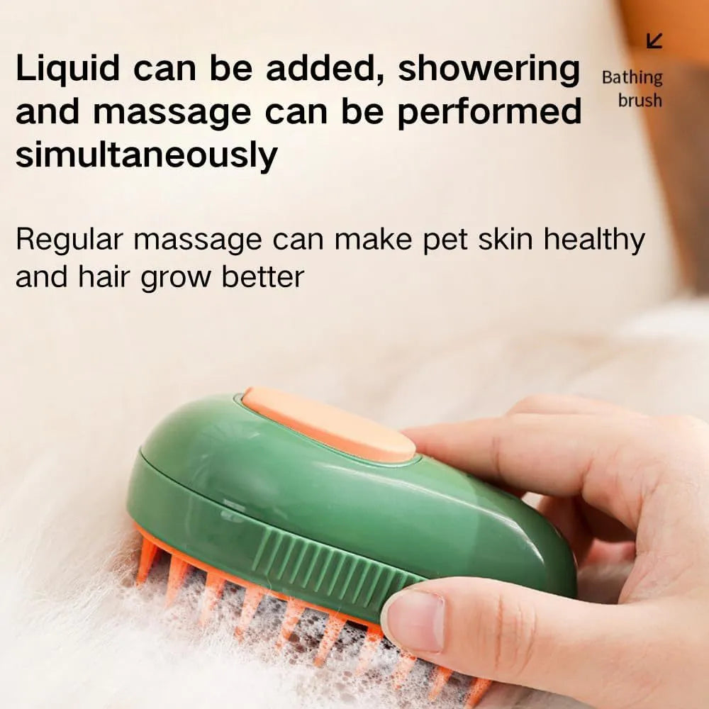 Green and white cat steam brush with water spray function and silicone massage teeth