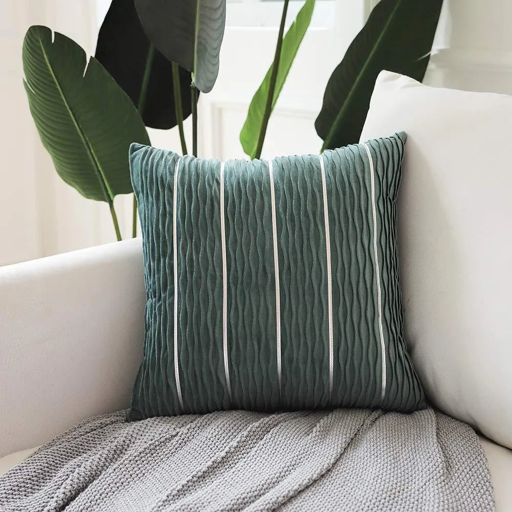Striped velvet cushion cover in multiple colours measuring 45x45cm