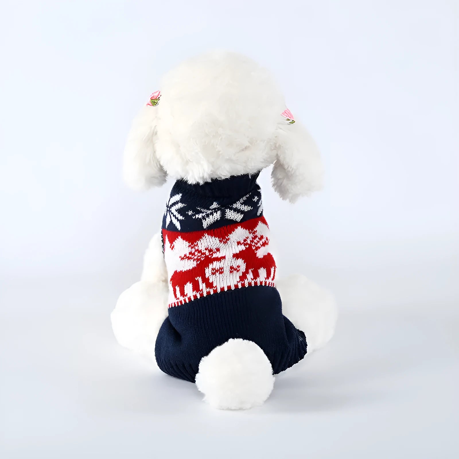 Navy blue Christmas dog knitted sweater with festive design for small medium large dogs