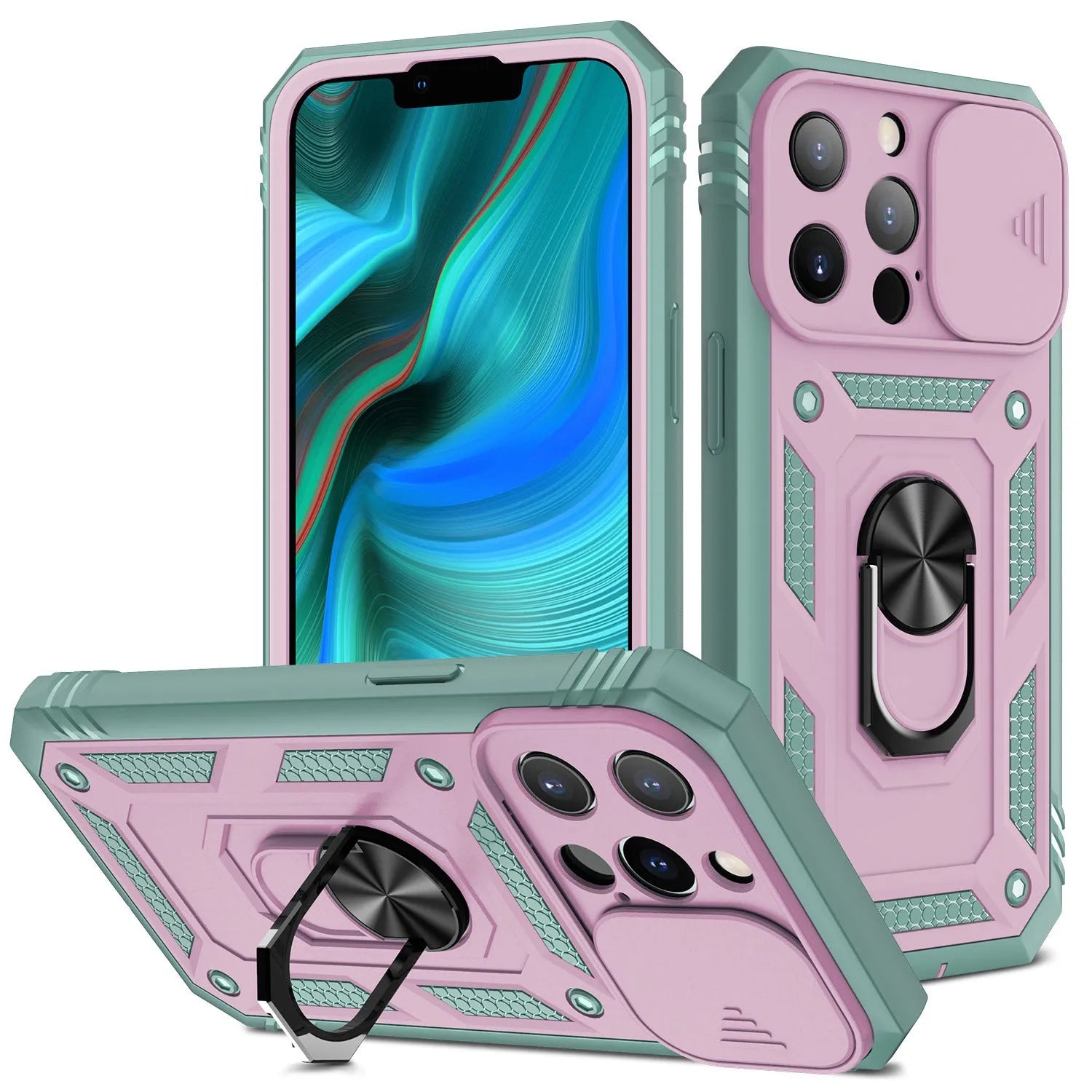 Magnetic iPhone case with sliding bracket for iPhone 12 and 13 in two-tone colour options