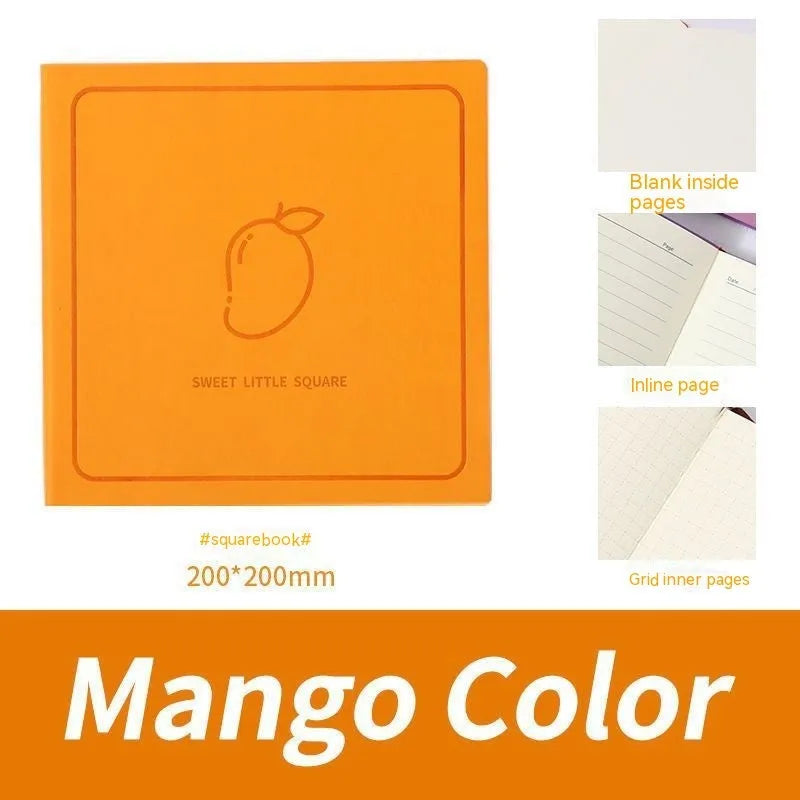 Square faux leather notebook with Daolin paper pages in peach pink, avocado green, and blueberry purple colour options