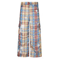 Man wearing blue and yellow plaid loose straight-leg casual overalls
