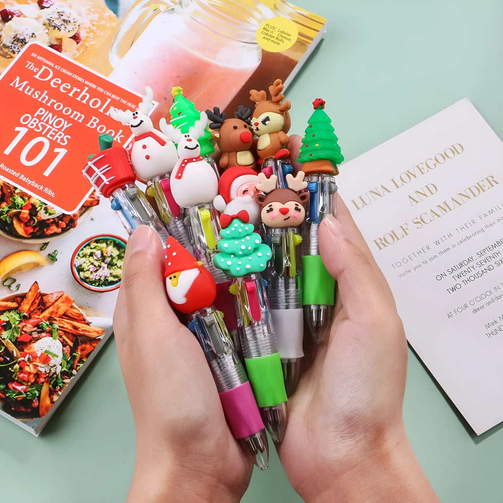 Compact 11cm Christmas four-colour ballpoint pen with press mechanism in festive designs