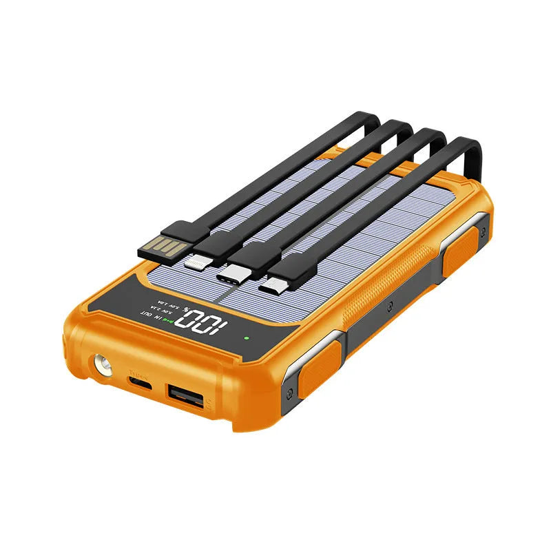 Military grade mobile power bank in black, green or orange showing 10000mAh and 20000mAh capacity options