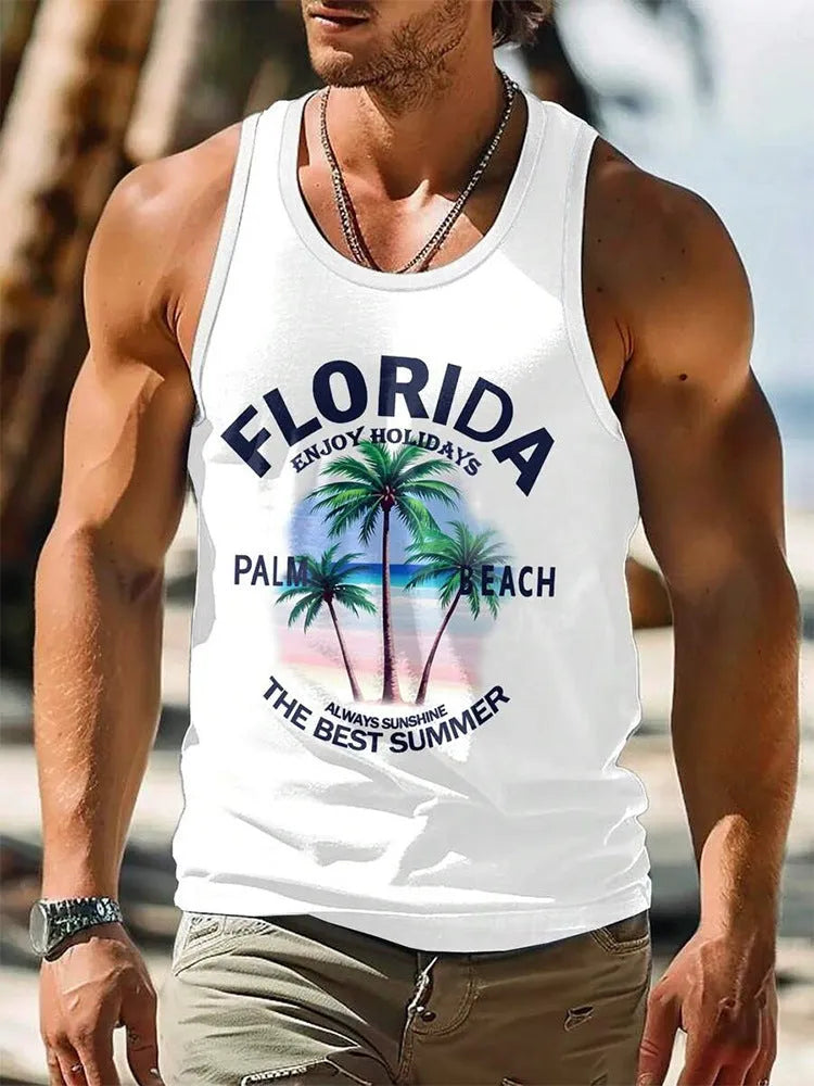 A man's solid colour Hawaiian-style sleeveless vest or tank top made from breathable pinhole cloth.